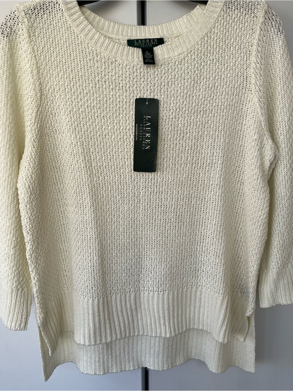 Ralph Lauren Cream Open-Weave Crewneck Sweater Petite L